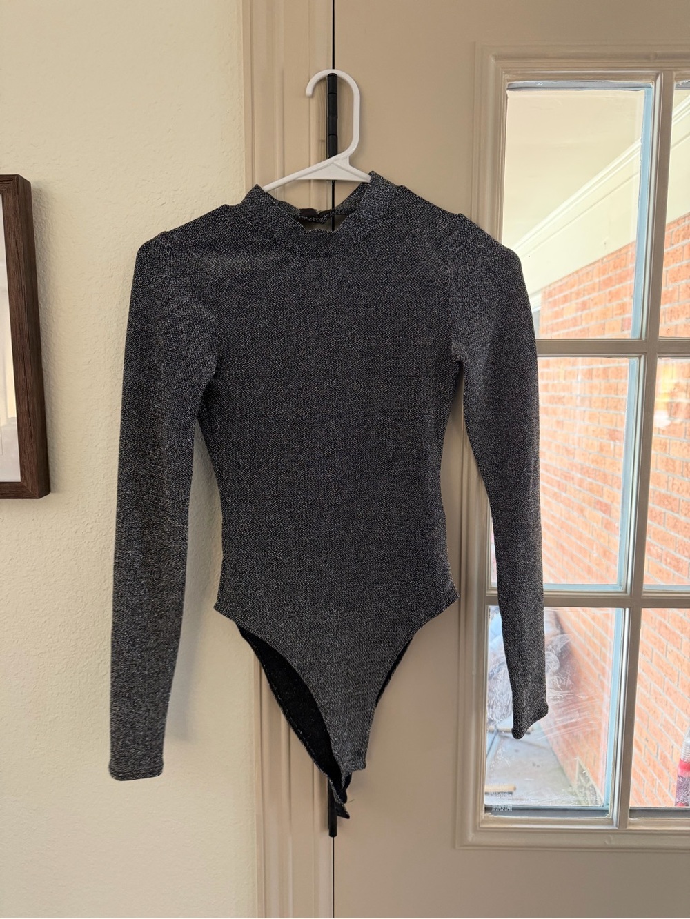Divided Silver-Gray Long Sleeve Mock Neck Bodysuit